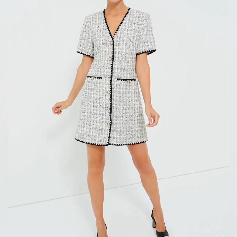 Tuckernuck Elegant White and Black Tweed Dress